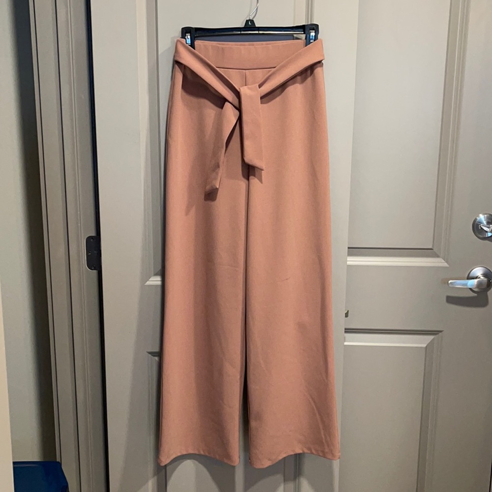 Wide leg tie dress pants